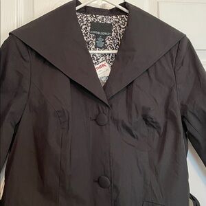 NWT Cynthia Rowley M Black Belted Trench Coat 3/4 sleeves. Shawl collar, pockets